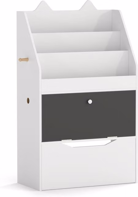 COSTWAY Toddler Book Rack with Movable Storage Drawer in White