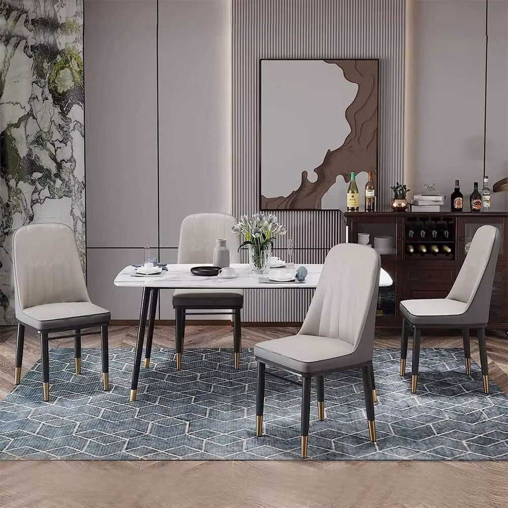 NESTLUNE Set of 6 Modern Grey PU Leather Padded Dining Chairs – 3