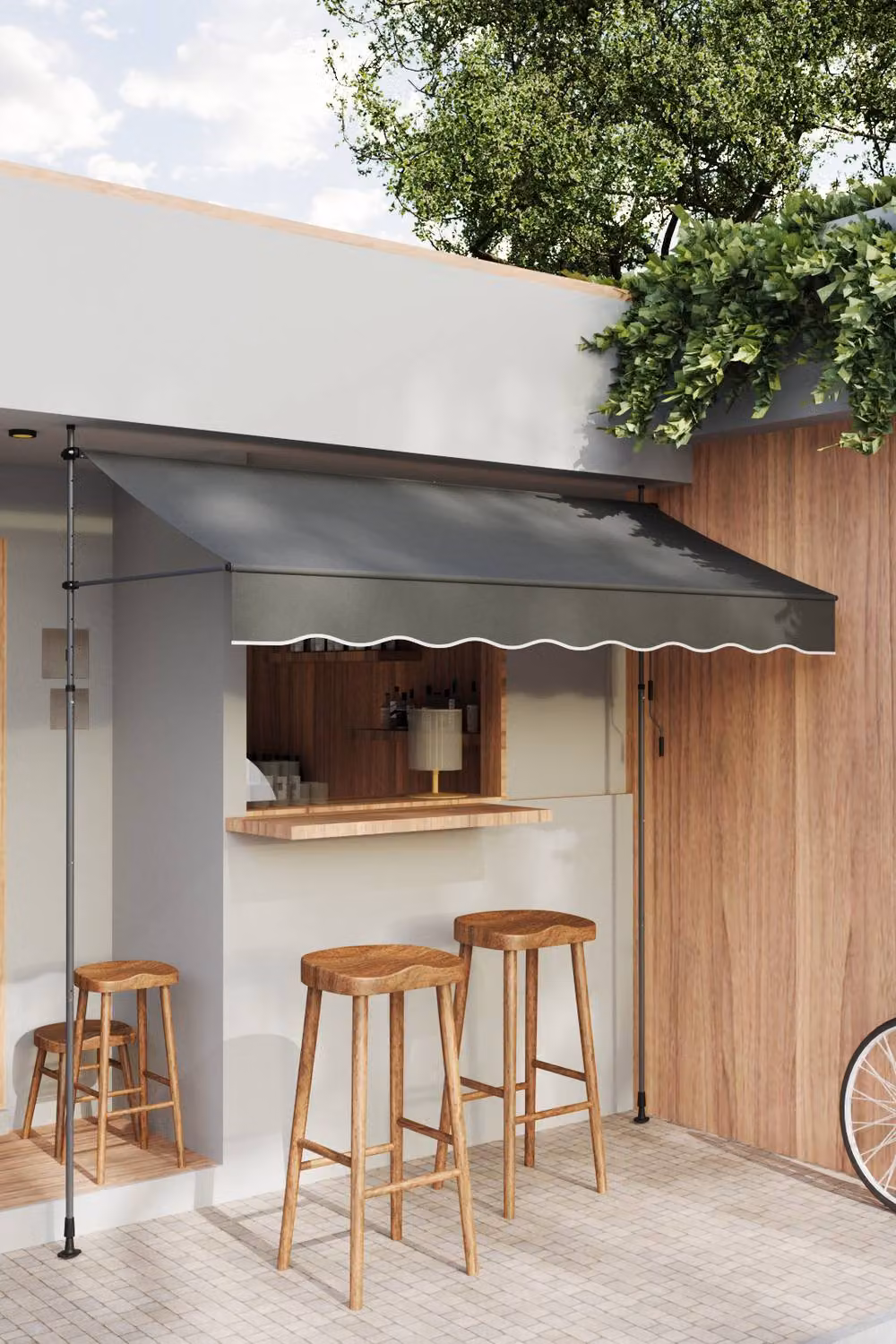 Living and Home Manual Retractable Outdoor Patio Awning with Hand Crank in Grey – 2