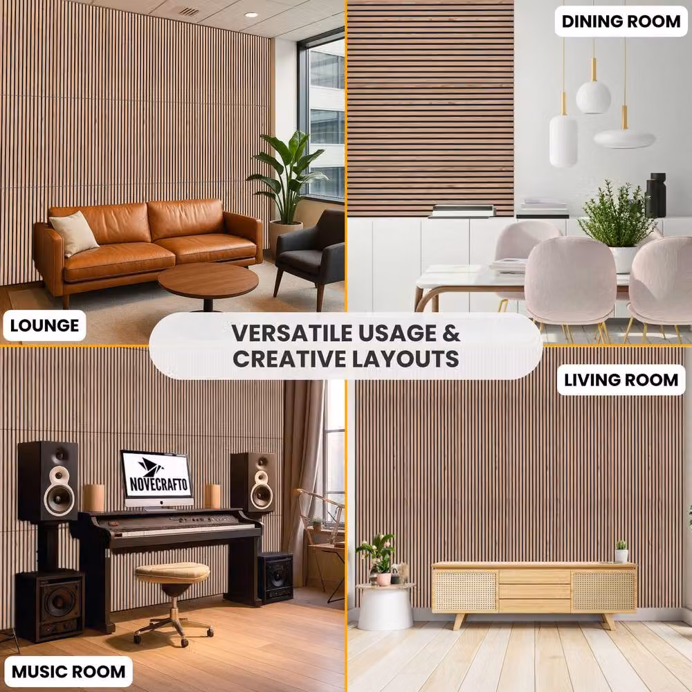 Novecrafto Wooden Acoustic Wall Panels, 4-Piece Sound Absorbing Wood Look Wall Cladding, W/H: 60 x 120 cm – 7