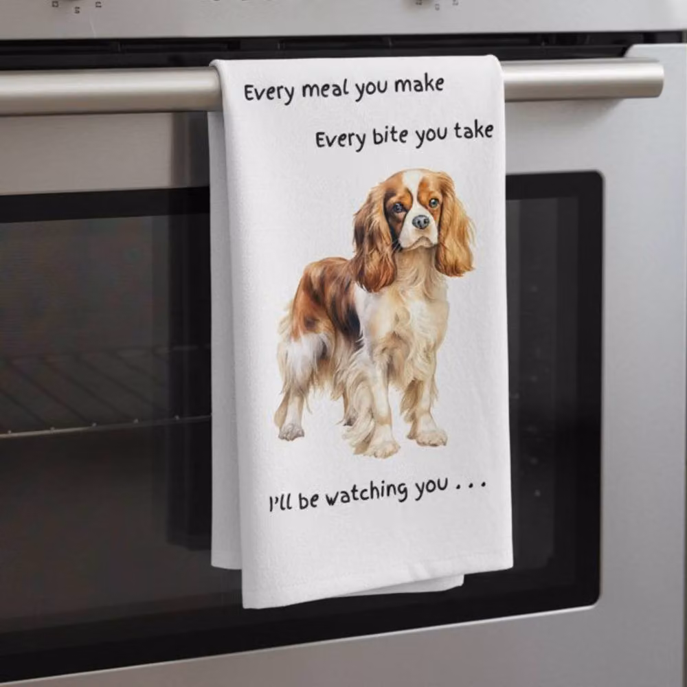 Animal Crackers Cavalier King Charles Spaniel Funny Dog Tea Towel, White and Grey, 66 cm – 2