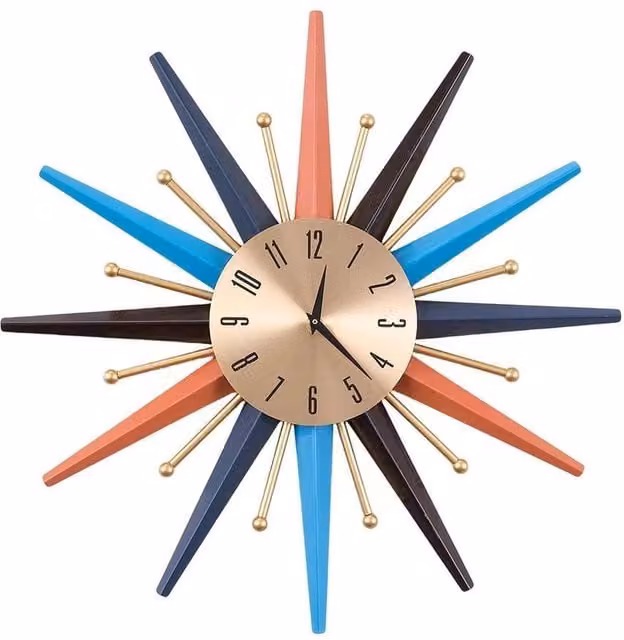 FLAVORA Multicolour Metal Sunburst Starburst Silent Analog Wall Clock, W/D/H: 100 x 15 x 55 cm – 1