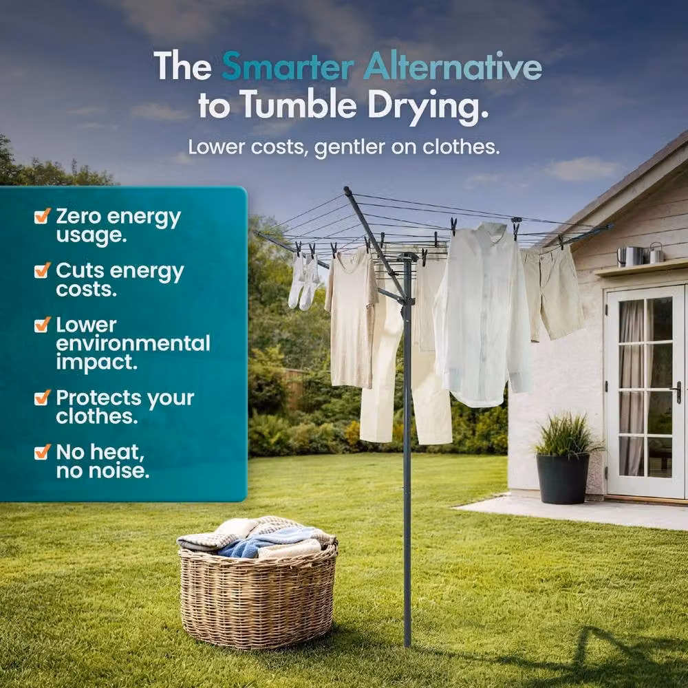 VonHaus 30m Rotary Washing Line in Grey with 3 Arm Outdoor Clothes Airer and Collapsible Umbrella System – 4
