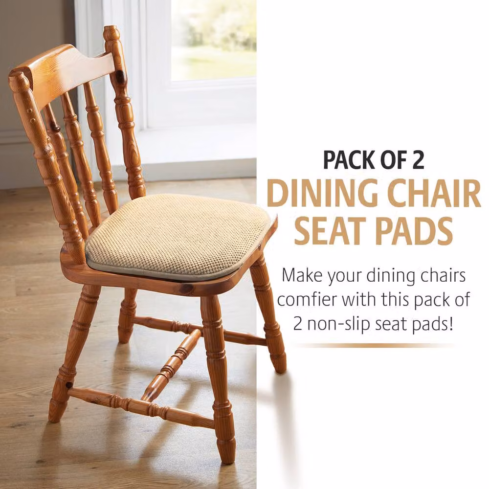 Coopers of Stortford Pack of 2 Non-Slip Chenille Memory Foam Dining Chair Seat Pads in Beige, W/D/H: 40 x 40 x 4 cm – 1