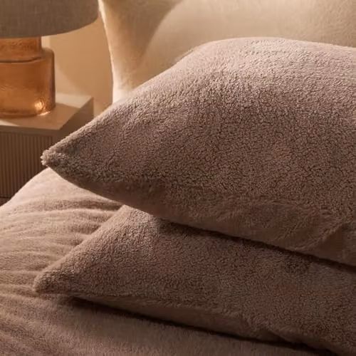 OHS 2 Pack Thermal Teddy Fleece Pillowcase Covers in Brown, Standard Size