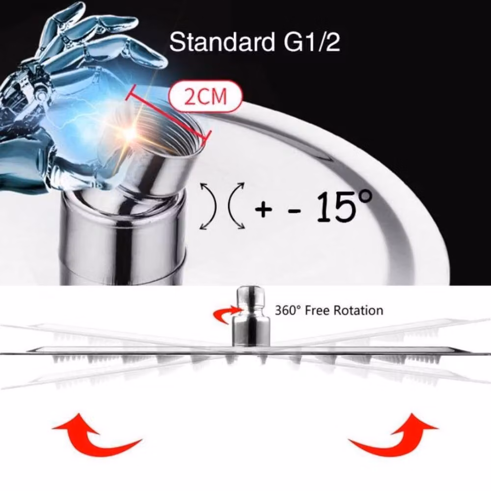 Kelvenix Square Stainless Steel Rainfall Overhead Shower Head in Chrome Silver, W: 30 cm x W: 30 cm – 2