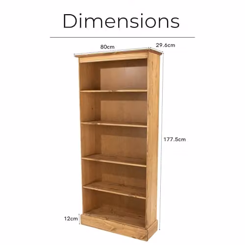 Core Products Cotswold Tall 5-Shelf Pine Bookcase in Brown with Antique Wax Finish and Adjustable Shelves – 3