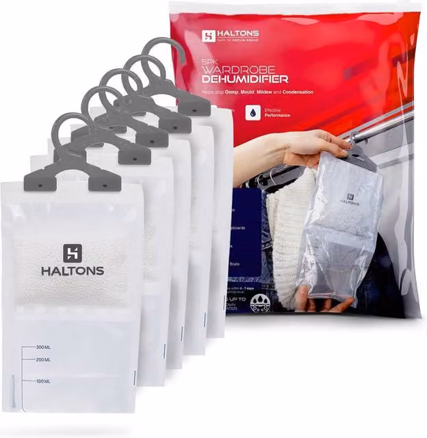 Haltons Hanging Dehumidifier Moisture Absorbers, 210g, Pack of 5, White