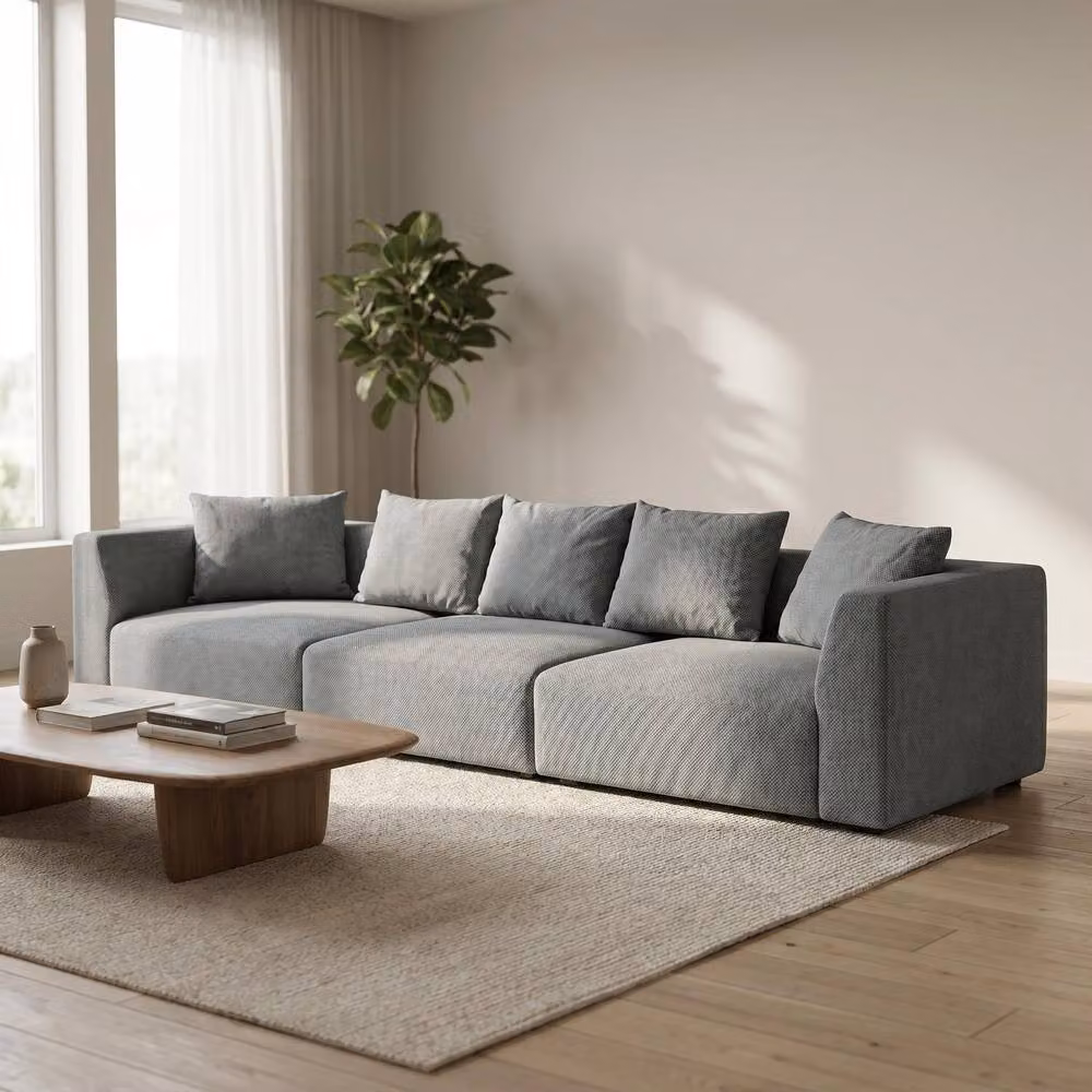 Abakus Direct Tokyo 5 Seater Sofa in Basket Weave Fabric with Deep Seats and Scatter Cushions in Grey, Sand or Anthracite – 2