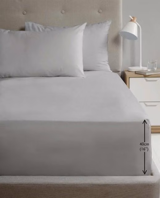 HomeSpace Direct Grey Percale Extra Deep King Size Fitted Sheet