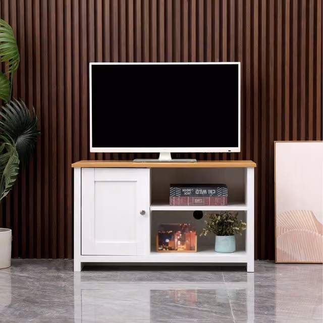HMD Scandinavian White and Oak Wood TV Stand Unit