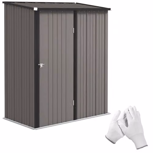 Outsunny Metal Lean-to Garden Storage Shed with Single Lockable Door in Grey, W: 161.5 cm, D: 94.5 cm, H: 196 cm