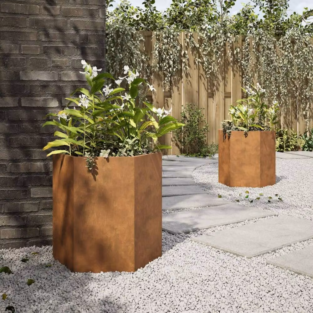 Berkfield Home Garden Hexagon Planter Set of 2, Brown Corten Steel, W: 46 cm, D: 40 cm, H: 45 cm – 3