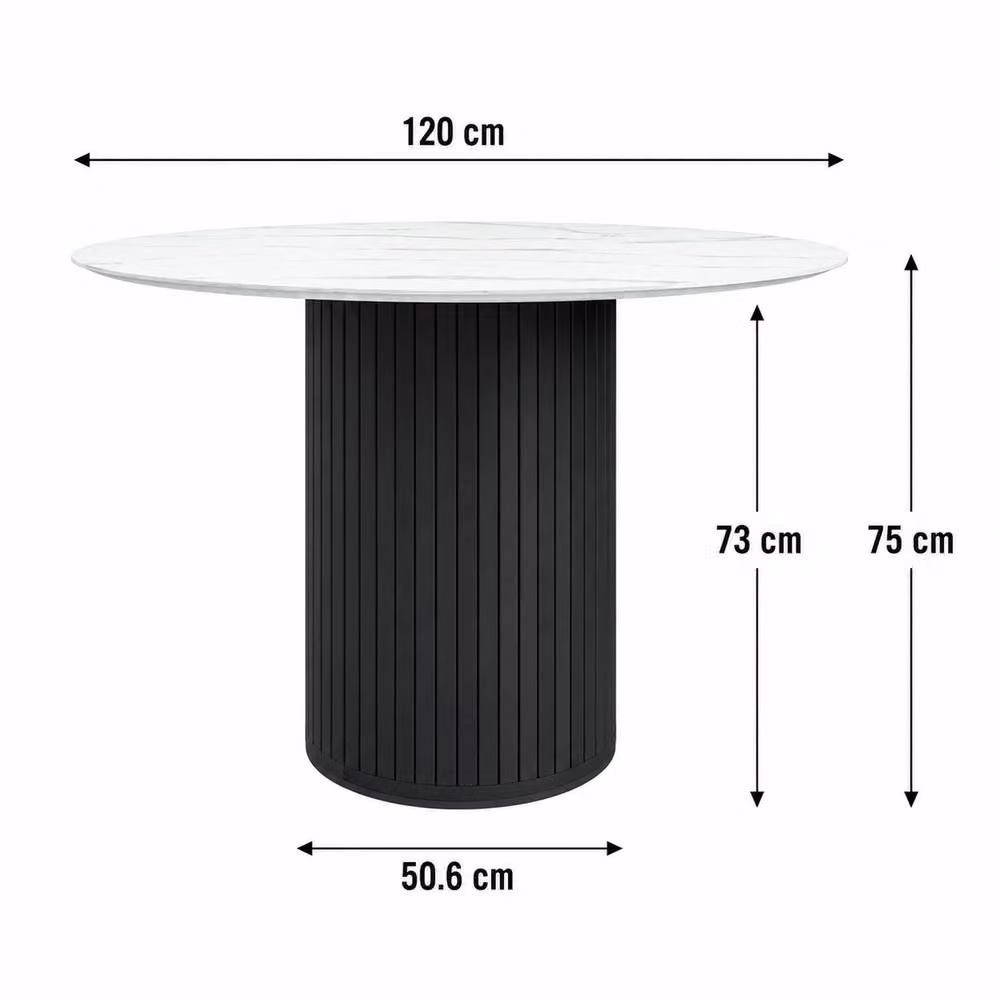 More4Homes Arlo Round White Marble Dining Table with Black Legs and 4 Mustard Nova Velvet Dining Chairs – 4