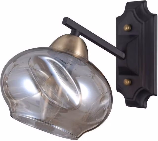 Netlighting Italux Bastiano Industrial and Retro Wall Lamp in Black Matt with Cognac Glass Shade, E14 – 2