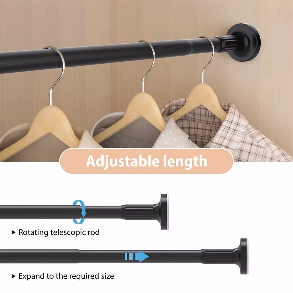 Nordara Heavy Duty Extendable Shower Curtain Tension Rod, Black, 90-160cm – 4