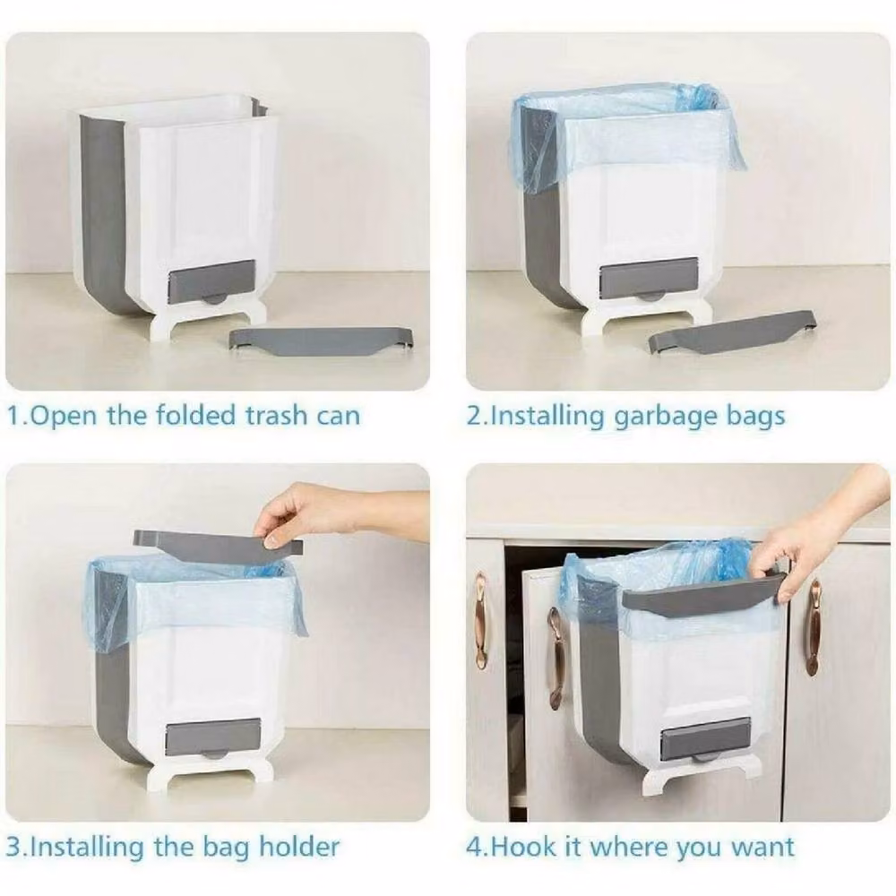 FLAVORA Grey Folding Hanging Waste Bin with Flip Lid, 9L – 2