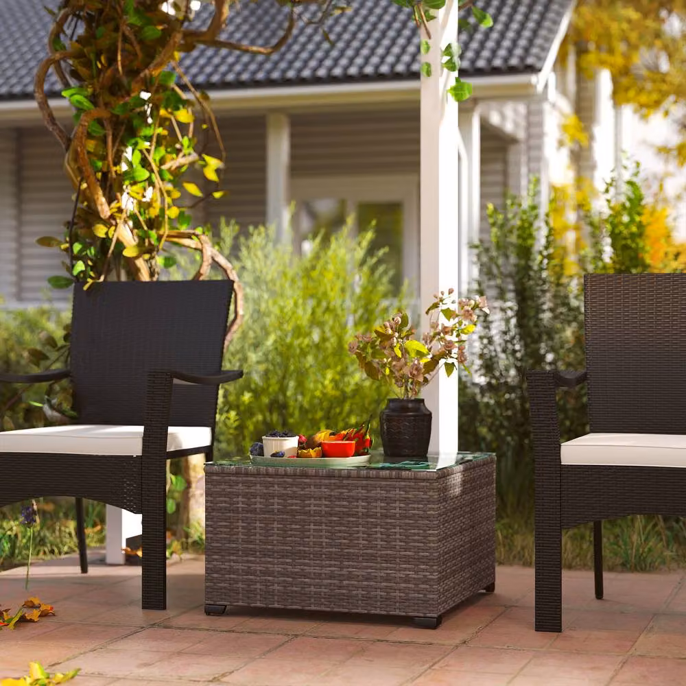 ERGOVEXA Modern Square Polyrattan Side Table with Glass Top, Grey, W/D/H: 62 x 62 x 38 cm – 3