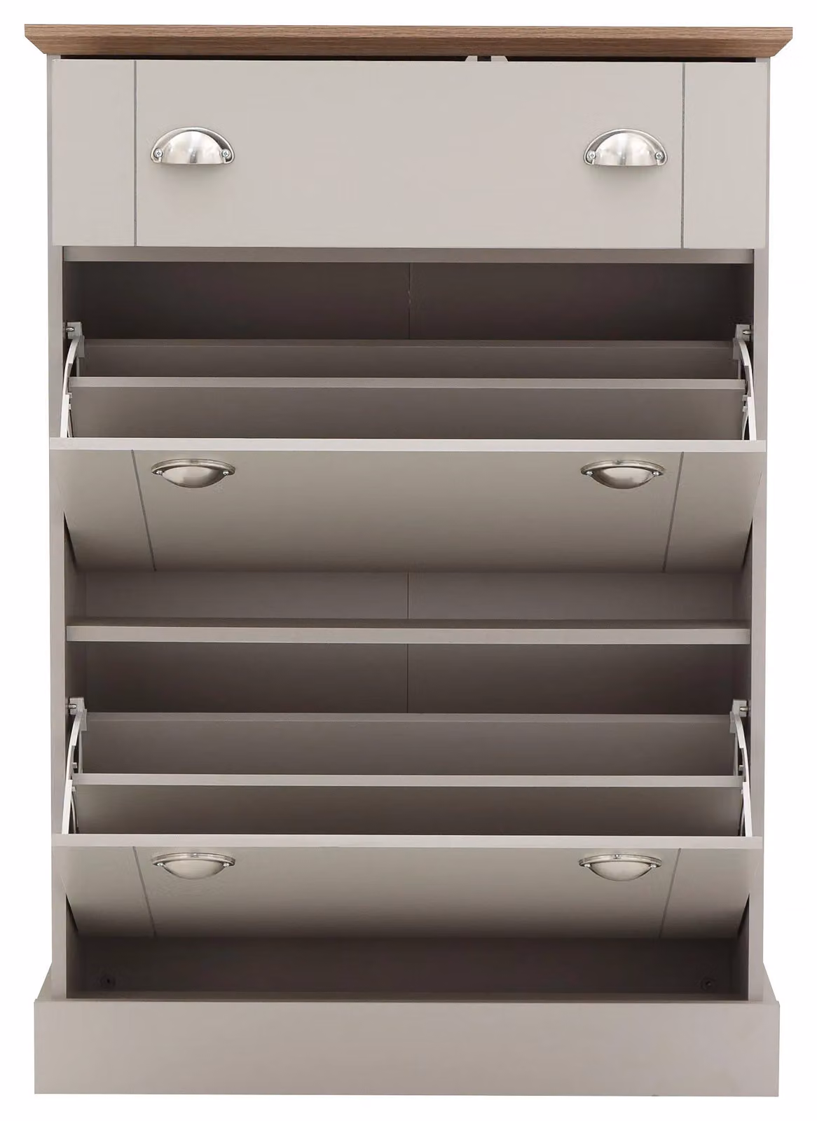 GFW Kendal Deluxe Grey and Oak 2 Door 1 Drawer Shoe Cabinet – 3