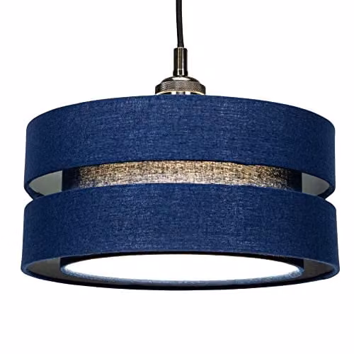 Happy Homewares Modern Blue Linen Fabric Triple Tier Ceiling Pendant Light Shade, Diameter: 26 cm
