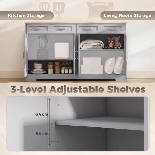 HOMCOM Grey Sideboard Buffet Cabinet and Kitchen Storage Unit – 3