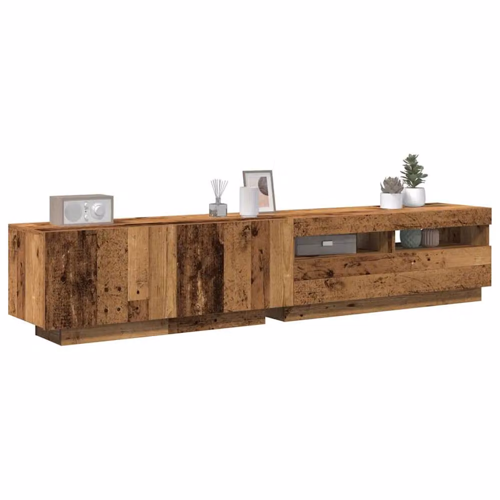Berkfield Home TV Cabinet with LED Lights in Old Wood Brown, W/D/H: 200 x 40 x 35 cm – 2