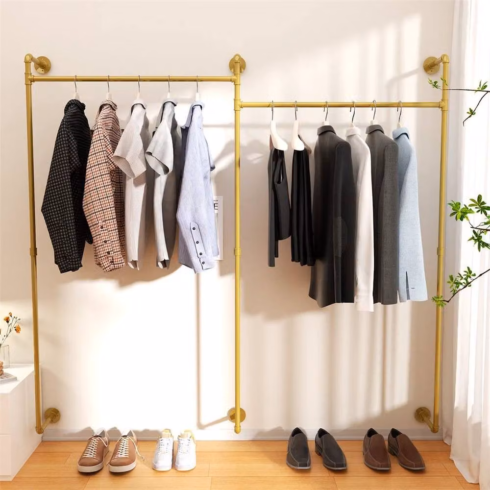 KORVIXA Industrial Metal Clothes Rail in Gold, W/H: 200 x 200 cm – 3