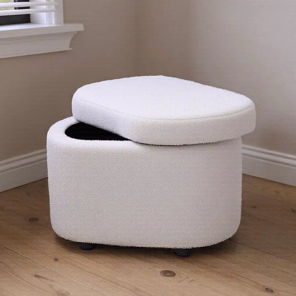 KORVIXA White Teddy Velvet Oval Ottoman Pouffe Seat Stool, W/D: 100 x 100 cm – 2