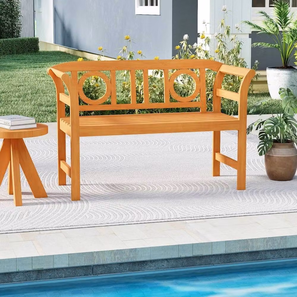 VOGREX 2-Seater Acacia Wood Garden Bench in Natural Brown – 2