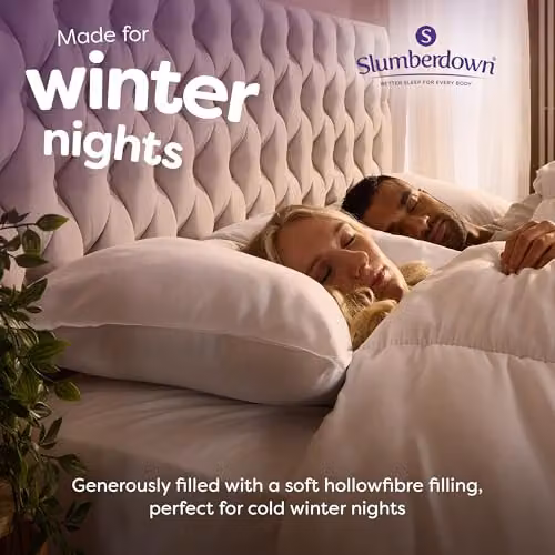 Slumberdown Warm Winter Nights Medium Support Bed Pillows, 2 Pack, White, W: 74 cm, H: 48 cm – 2