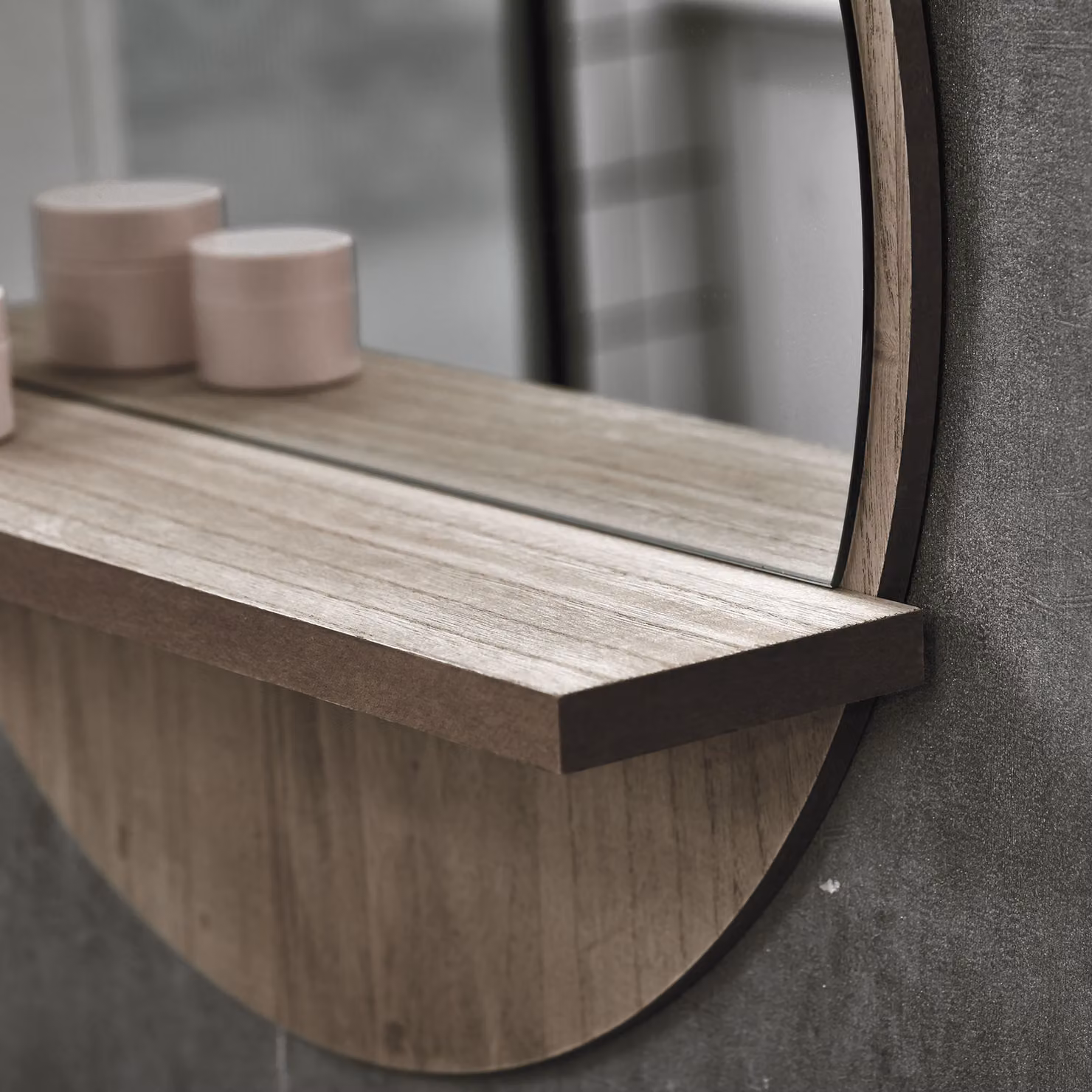 Kleankin Round Wall Mirror with Shelf, Grey Wood-Effect, Diameter: 45 cm – 8