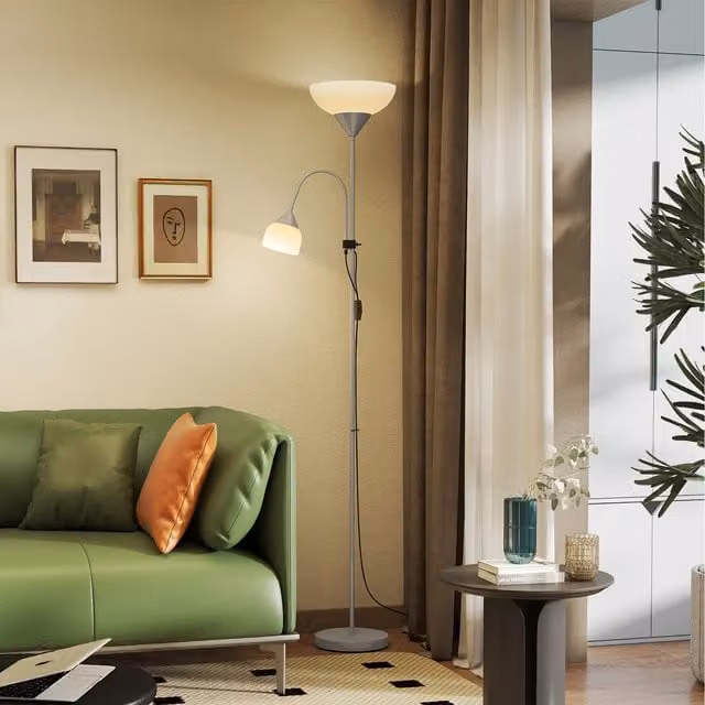 HOMCOM Modern Mother and Child Adjustable Floor Lamp in Silver Tone, Height: 177.8 cm