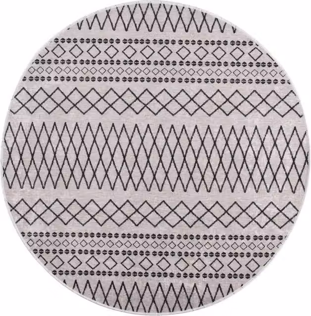 Berkfield Home Washable Geometric Round Rug in Black and White with Anti Slip Base, Diameter: 100 cm