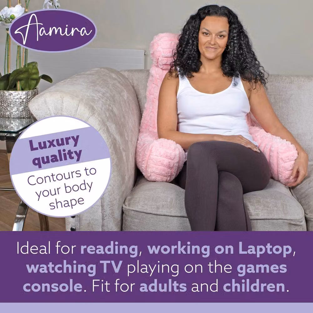 Aamira Pink Faux Fur Ribbed Memory Foam Reading Pillow Wedge Support Cushion – 5