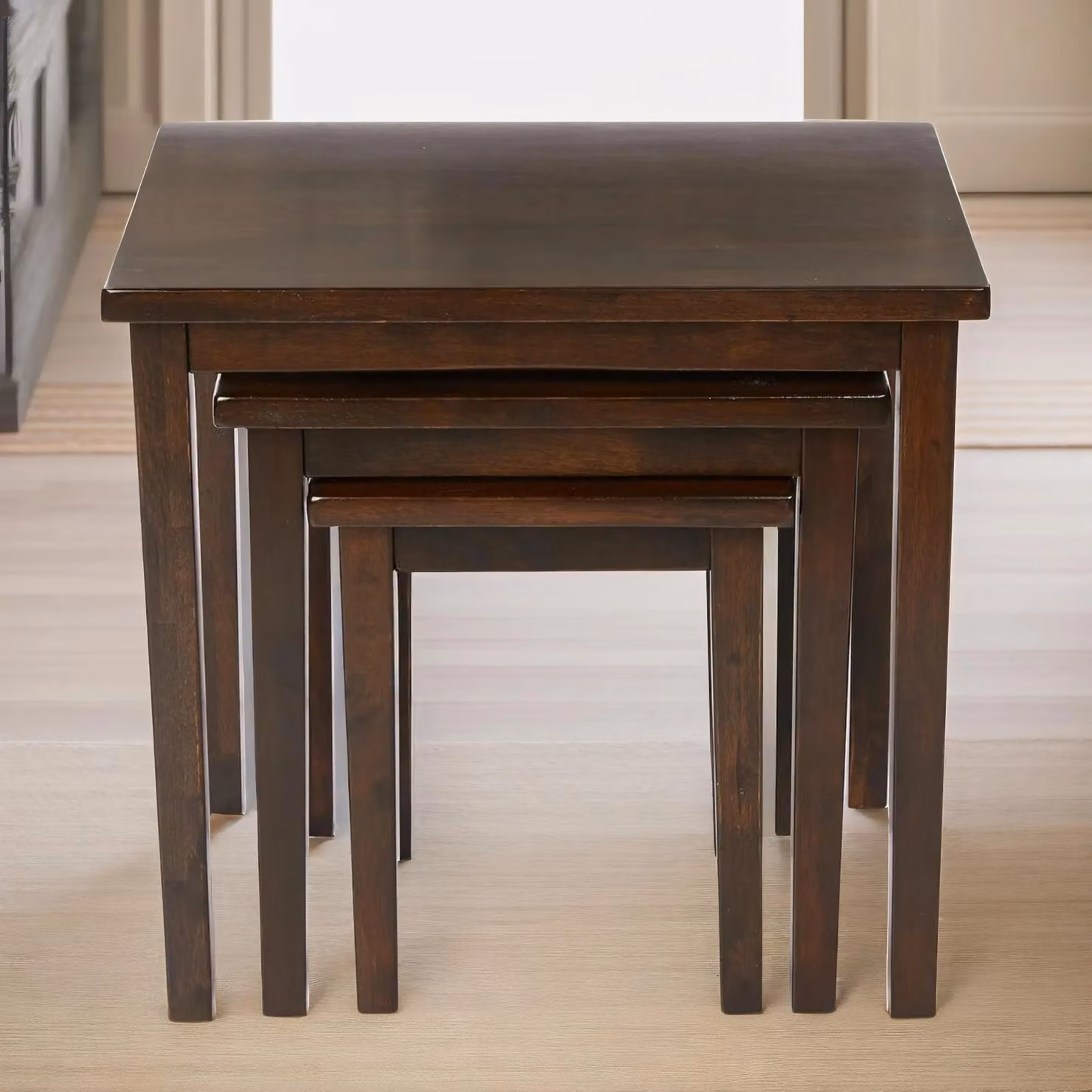 Pirlo Plush 3-Piece Mahogany Nesting Tables in Dark Brown – 3