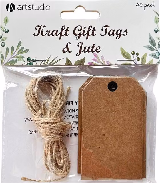 Art Studio Pack of 40 Brown Kraft Paper Gift Tags with Jute String
