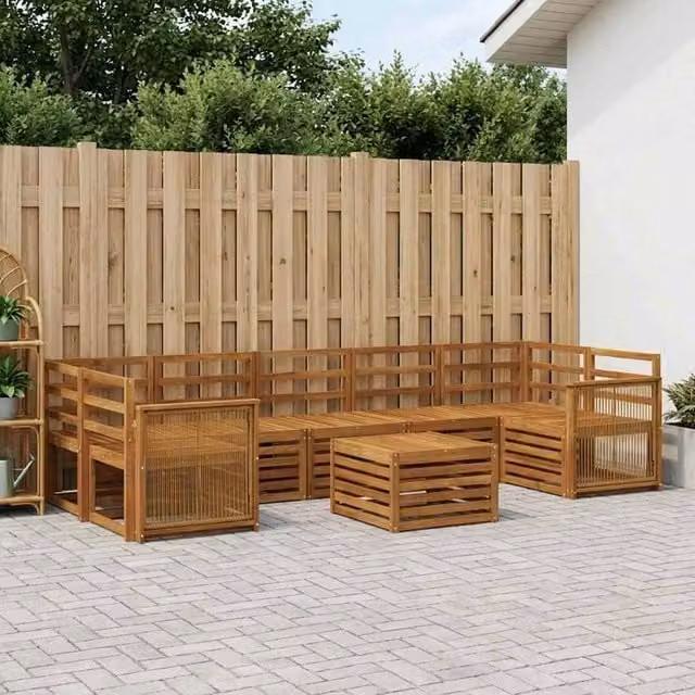 Berkfield Home 8 Piece Outdoor Sofa Set in Brown Solid Acacia Wood – 1