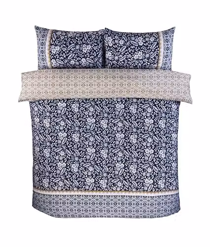 Rapport Home Eleanor Kingsize Duvet Cover and Pillowcase Set, Navy Blue and White Floral Design, W: 180 cm x D: 200 cm – 2