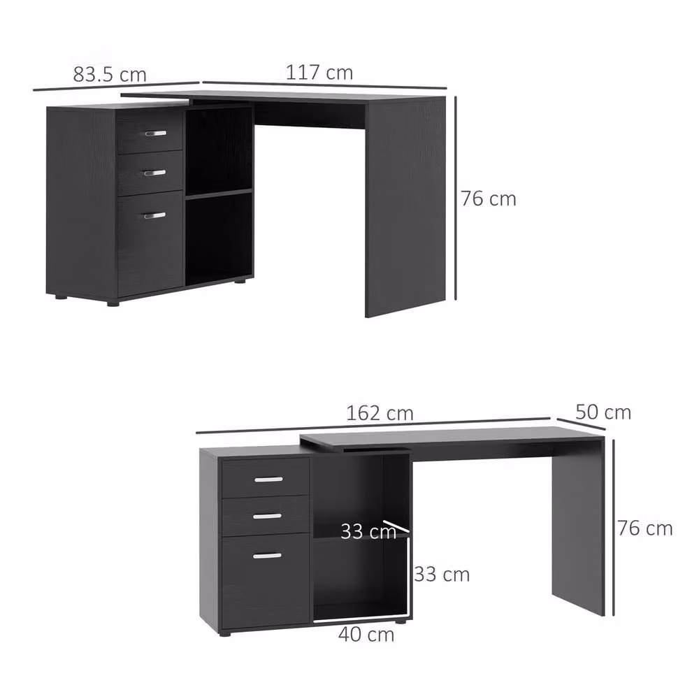FORGEVIO L-Shaped Corner Computer Desk with Drawer and Shelf in Black – 2