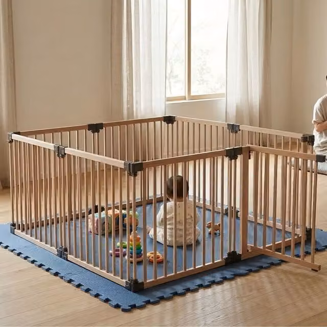 Safetots Hexagonal Wooden Play Den with Soft Foam Play Mat, Dusty Blue and Natural, W/D/H: 180 x 150 x 80 cm