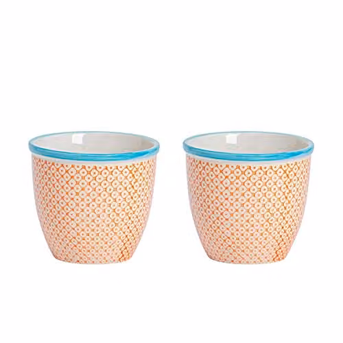 Nicola Spring Floral Patterned Ceramic Tabletop Plant Pots, Orange and Blue, Pack of 2, Diameter: 14 cm, Height: 12.5 cm – 1