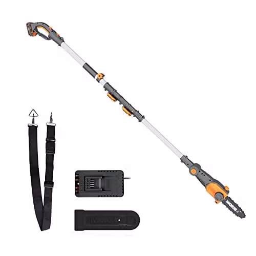 WORX WG349E Cordless 18V 20cm Telescopic Pole Chainsaw in Orange with 2Ah Lithium-Ion Battery and Charger