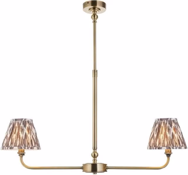 Netlighting Lille Brass Plate Pendant Light with Grey Fabric Ikat Shade in Gold/Brass, Diameter: 16 cm