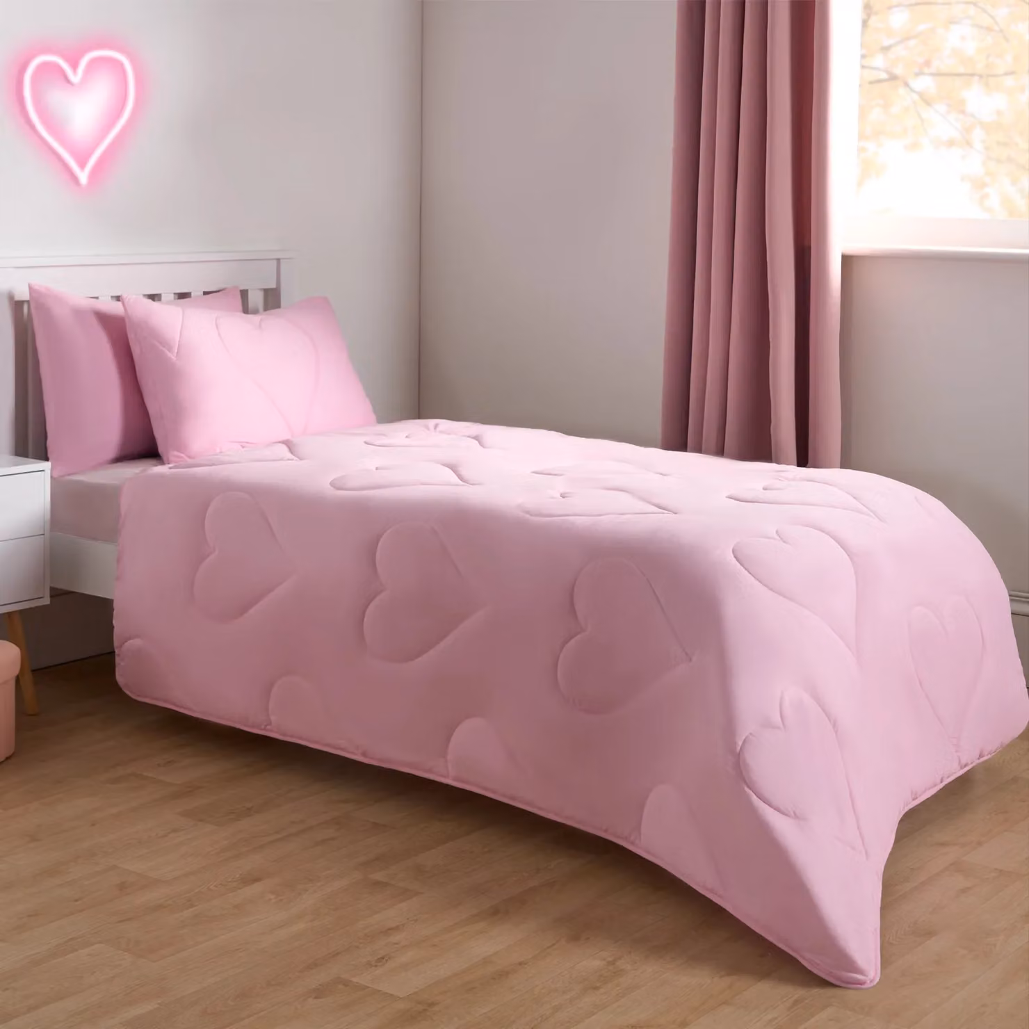 OHS Pink Heart Bedding Set with 7.5 TOG Coverless Duvet and Pillowcase, Double – 2