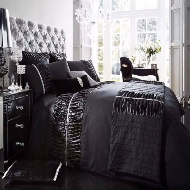 Smart Living Alina Polycotton Duvet Cover and Pillowcase Set in Black, Single (90 x 200 cm)