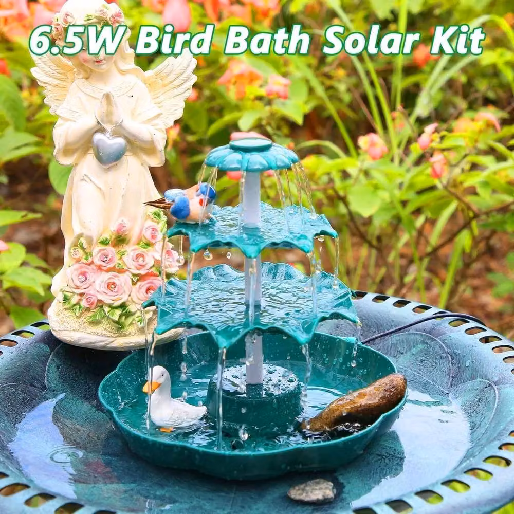 FLAVORA Solar Birdbath Fountain in Green with 6.5W Power and 1200mAh Rechargeable Battery, W/D: 100 x 100 cm – 6