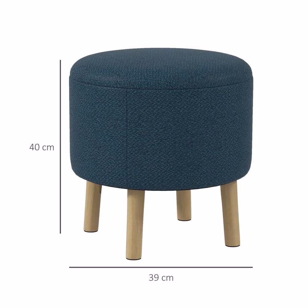 EONLION Round Storage Ottoman Stool in Blue with Cushioned Fabric Top, Diameter: 100 cm – 2
