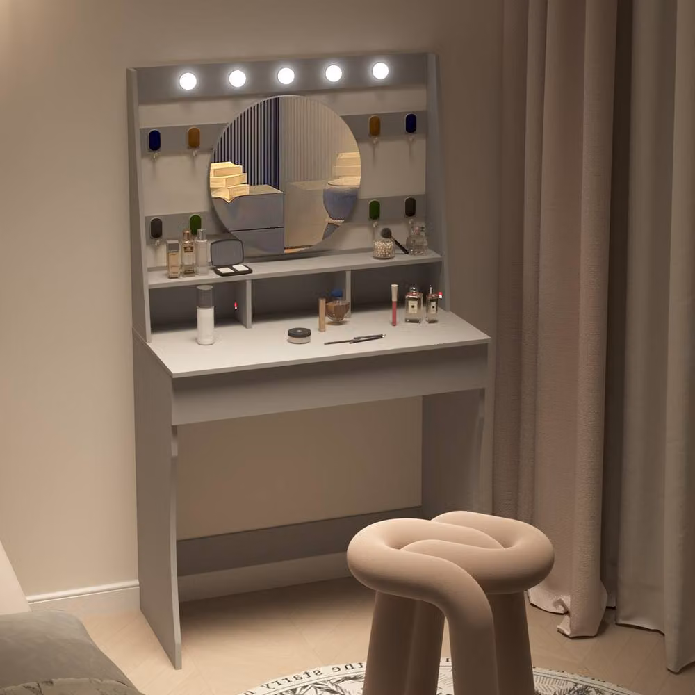 KEEPREAPER Modern Grey Dressing Table with Hollywood LED Lights – 5