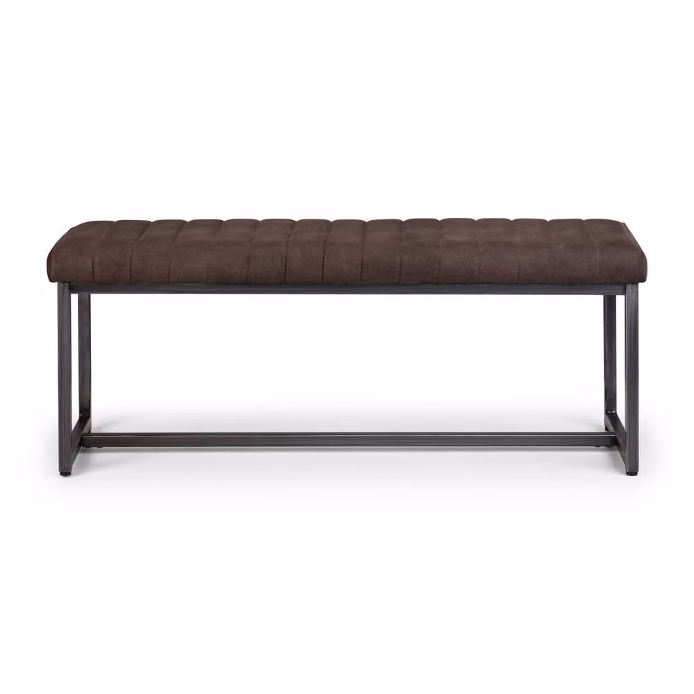 Cheshire Premium Kingsley Upholstered Bench in Dark Brown with Gunmetal Metal Frame – 6