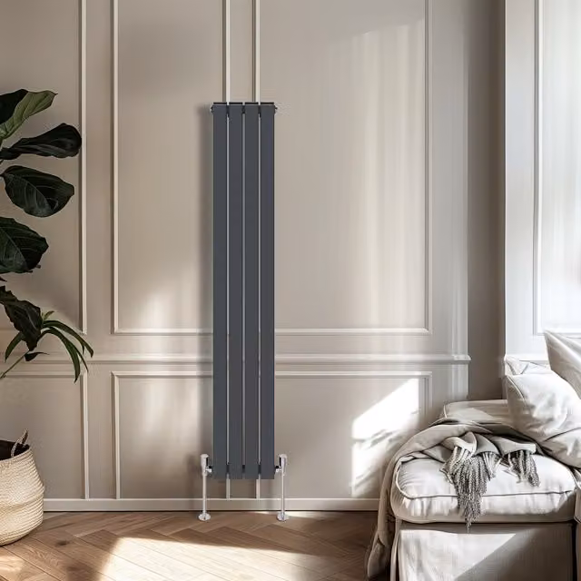 Right Radiators Anthracite Double Panel Flat Panel Vertical Radiator, Height: 160 cm, Width: 27.2 cm, Depth: 27.2 cm